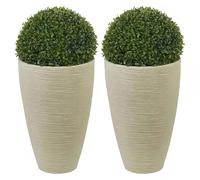 URBNLIVING Plastic Rattan Flower Pots with Artificial Boxwood Balls (2, Cream)