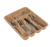 URBNLIVING Plastic Woven Rattan Cutlery Utensils Holder Flatware Drawer 5 Section Organiser (Beige)