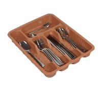 URBNLIVING Plastic Woven Rattan Cutlery Utensils Holder Flatware Drawer 5 Section Organiser (Cappuccino)