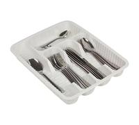 URBNLIVING Plastic Woven Rattan Cutlery Utensils Holder Flatware Drawer 5 Section Organiser (White)