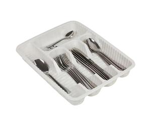 URBNLIVING Plastic Woven Rattan Cutlery Utensils Holder Flatware Drawer 5 Section Organiser (White)