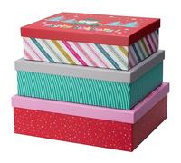 URBNLIVING Queensway Home & Dining Set of 3 Christmas Storage Boxes with Lids - Large Durable Stackable & Nesting Gift Containers for Xmas Holiday Organization (Red & Pink)