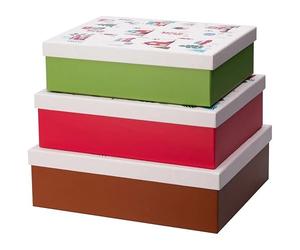 URBNLIVING Queensway Home & Dining Set of 3 Christmas Storage Boxes with Lids - Large Durable Stackable & Nesting Gift Containers for Xmas Holiday Organization (Brown & Cream)