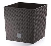 URBNLIVING Rattan Design Elegant Tall Large Plant Pot Flower Indoor Outdoor Garden Planters (Brown, Square [Large])