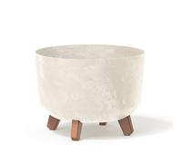 URBNLIVING Round Concrete Look Planter Flower Pot Indoor Outdoor Garden Decor With Legs (Cream)