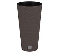 URBNLIVING Round Rattan Elegant Tall Large Plant Pot Flower Indoor Outdoor Garden Planters (Brown, H 57.2cm x D 30cm)
