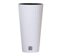 URBNLIVING Round Rattan Elegant Tall Large Plant Pot Flower Indoor Outdoor Garden Planters (White, H 38cm x D 20cm)