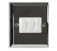 URBNLIVING Sector Chrome Stainless Steel 10A Triple 3 Gang 2 Way Light Plate Switch White