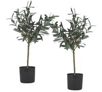 URBNLIVING Set of 2 Artificial Olive Tree Plants in Pots - 60cm Height Each - Lifelike Greenery for Stylish Indoor & Outdoor Home, Office, or Garden Decor