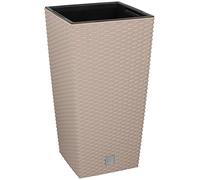 URBNLIVING Set of 2 Tall Rattan Design Flower Pots Round or Square (Medium Square x 2, Beige)