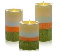URBNLIVING Set of 3 Tall Coloured Flameless LED Flickering Wax Candle Light Gift Pillar