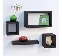 URBNLIVING Set Of 4 Black Hanging Wooden Floating Shelves