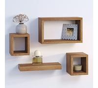 URBNLIVING Set Of 4 Oak Hanging Wooden Floating Shelves