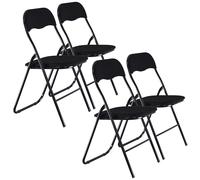 URBNLIVING Set of 4 x Folding Dining Office Multi Purpose Industrial Padded Chairs Heavy Duty Premium Quality Metal Frame, PVC, Velvet, Ribcord, Cushioned Seats (Black Ribcord)