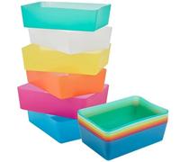 URBNLIVING Set of 6 Coloured Plastic Storage Baskets - Stackable Organiser Boxes for Classroom, Home & Office