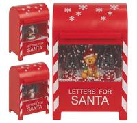 URBNLIVING Snowing LED Musical Christmas Decoration Santa Post Box Assorted | Swirling Foam Beads, Warm Glow, Three Character Scenes Sent Randomly, Battery Or USB Powered, Letter Slot, D11xW15xH23cm