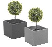URBNLIVING Stone Effect Flower Planter 20cm Cube Plant Pot Indoor Outdoor (Charcoal)