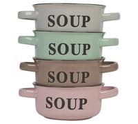 URBNLIVING Stoneware Ceramic Soup & Cereal Bowls with Handles - 500ml - Pink Grey Green Brown - Microwave & Dishwasher Safe - Set of 4 or 8 Stackable Serving Dishes