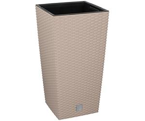 URBNLIVING Tall Rattan Design Flower Pots Round or Square (Medium Square, Beige)