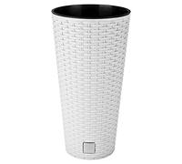 URBNLIVING Tall Rattan Design Flower Pots Round or Square (Small Round, White)