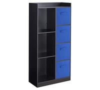 URBNLIVING Tall Wooden 7 Cube Bookcase Shelving Display Storage Unit Cabinet Shelves New (Black Bookcase) (Dark Blue Drawer)