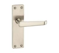 URBNLIVING Victoria Metal Lever Latch Door Handles Set with Round Rose for Internal & External Use Easy Installation, Stylish Finish, Ideal Home & Office Doors (Satin Nickel Plain 150mm)
