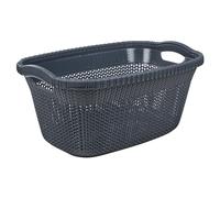 URBNLIVING Violetta Plastic Rattan Laundry Clothes Basket Storage Hamper with Handles (Anthracite, 40L)