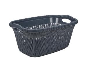 URBNLIVING Violetta Plastic Rattan Laundry Clothes Basket Storage Hamper with Handles (Anthracite, 40L)
