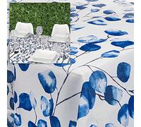 White & Blue Rectangle Flower Pattern Linen Tablecloth Covers Christmas Party
