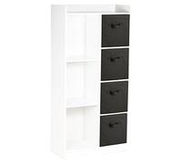 URBNLIVING White Tall Wooden 7 Cube Bookcase & 4 Black Drawers
