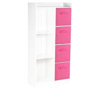 URBNLIVING White Tall Wooden 7 Cube Bookcase & 4 Dark Pink Drawers