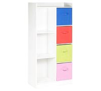 URBNLIVING White Tall Wooden 7 Cube Bookcase & 4 Multi Colour Drawers
