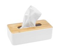 URBNLIVING White Tissue Box Cover with Bamboo Lid - Modern Napkin Holder & Dispenser for Bathroom, Kitchen, Office - Desktop Tissue Storage Organizer