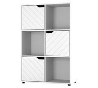 URBNLIVING White Wooden Cube Bookcase With Line Doors Display Shelf Storage Shelving Cupboard Modern (White Door, 2x3 Cube (6 Cube))