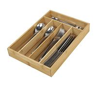URBNLIVING Wooden Bamboo Expandable Cutlery Tray, Kitchen Drawer Insert Box Storage Organiser, 5/7 Compartments (5 Compartments (Non Extending))