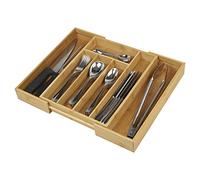 URBNLIVING Wooden Bamboo Expandable Cutlery Tray, Kitchen Drawer Insert Box Storage Organiser, 5/7 Compartments (7 Compartments (Expandable))