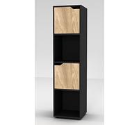URBNLIVING Wooden Black 4 Cubed Bookcase With 2 Oak Doors