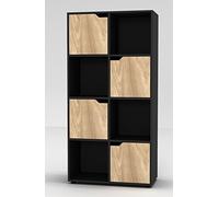 URBNLIVING Wooden Black 8 Cubed Bookcase With 4 Oak Doors