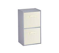 URBNLIVING Wooden Bookcase Grey 2 Tier + 2 Cream Drawer