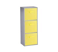 URBNLIVING Wooden Bookcase Grey 3 Tier + 3 Yellow Drawer