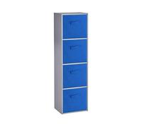 URBNLIVING Wooden Bookcase Grey 4 Tier + 4 Dark Blue Drawer