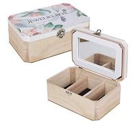 URBNLIVING Wooden Jewellery Box Case Chest with Floral Design 3 Compartments Mirror Lock Make-Up