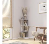 URBNLIVING Wooden Modern Free Standing Display Corner Bookcase (White+Grey, 3 Tier)