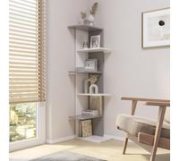 URBNLIVING Wooden Modern Free Standing Display Corner Bookcase (White+Grey, 5 Tier)