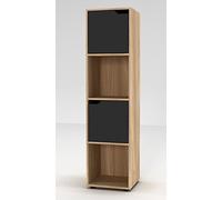 URBNLIVING Wooden Oak 4 Cubed Bookcase With 2 Black Doors