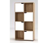 URBNLIVING Wooden Oak 8 Cubed Bookcase With 4 White Doors
