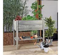 URBNLIVING Wooden Raised Garden Bed, Elevated Rectangular Outdoor Garden Patio Planter Flower Herbs Display Box With Storage Shelf