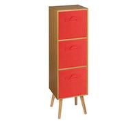 URBNLIVING Wooden Storage 3 Tier Bookcase Scandinavian Style BEECH Legs Unit With Drawers (Beech Bookcase, Red Insert)