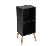 URBNLIVING Wooden Storage Cube Bookcase Scandinavian Style Legs Unit (Black Bookcase, Pine Legs)