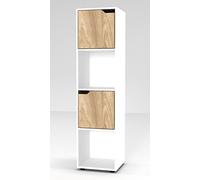 URBNLIVING Wooden White 4 Cubed Bookcase With 2 Oak Doors
